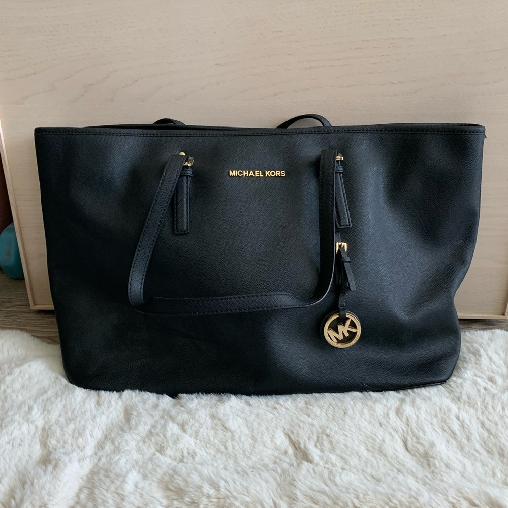 Black Leather Michael Kors Tote with Laptop Sleeve